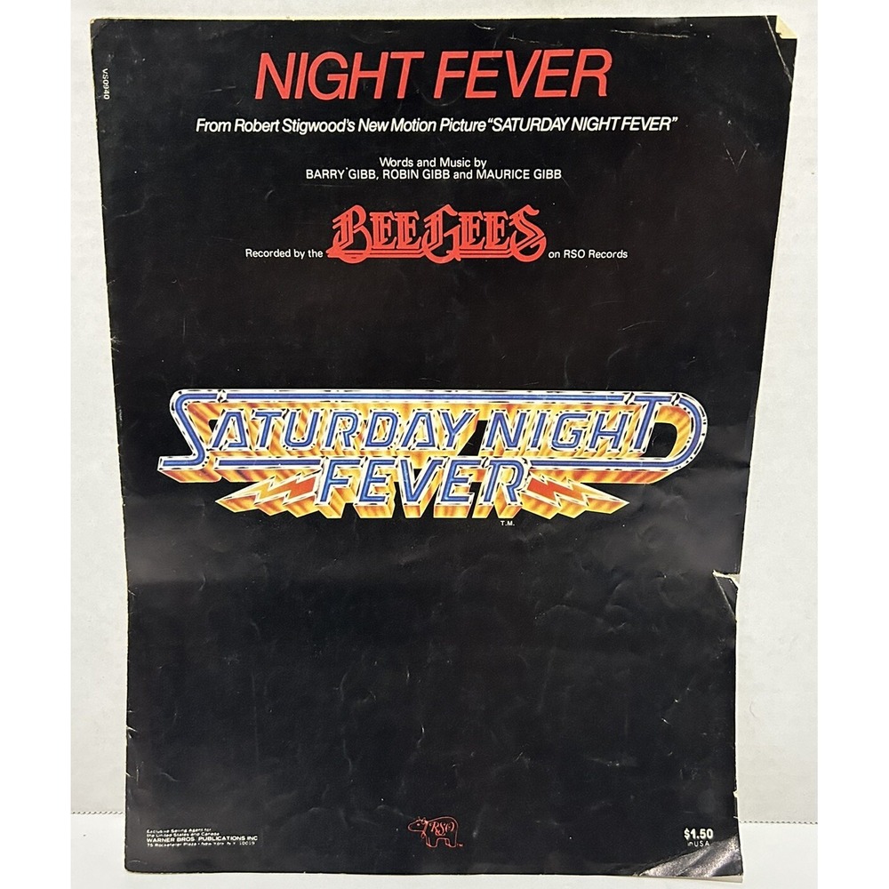 Sheet Music BEE GEES Night Fever‎ SATURDAY NIGHT FEVER 1977 Warner Brothers VTG